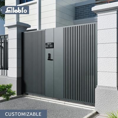 China Smile Bro Hot Selling Modern Style Aluminum Villa Garden Gate Easily Assembled Double Black, Waterproof And Sun Proof Garden Gates Color Base Track for sale