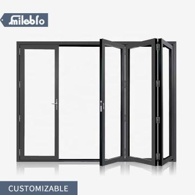 China Bro's Popular Waterproof European Style Smile Aluminum Folding Door, Modern Villa Glass Exterior Doors, High Quality Heavy Duty Folding Door for sale