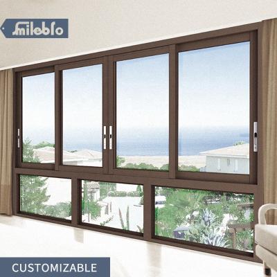 China Magnetic Screen Smile Bro Customized Large Size Modern Aluminum Four Sliding Windows Style Villa Aluminum Windows Balcony Windows For Apartment for sale