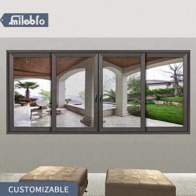 China Sliding Smile Bro Custom Four Aluminum Sliding Window With Handle Living Room Stained Glass Low Price Modern Industrial Wind Push Window for sale