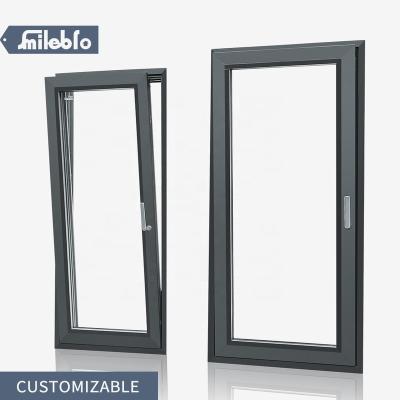 China Hot Casement And Inward Rotating Inward Rotating Color Window System Aluminum Alloy Window System Hanging Screen Magnetic Smile Bro Window Gray for sale