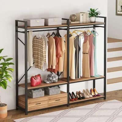 China Durable Factory Directly Selling Clothes Rack Stand Bamboo Rack Floor Clothes Rack Coat Stand For Bedroom for sale