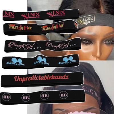 China Polyester Repeat Logo Adjustable Custom Elastic Band For Hair Lace Hair Melting Band Designer Elastic Bands For Wig for sale