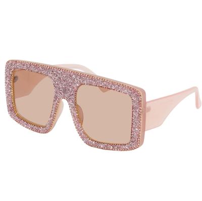 China Hot Sale Square Bling UV400 Diamond Sunglasses Pink Color Rhinestone Fashion Sunglasses for sale