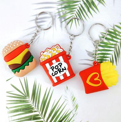 China Promotion Gift PVC 3D Food Key Chain Burger Pendant New Popcorn Fry Bag Car Key Accessories for sale