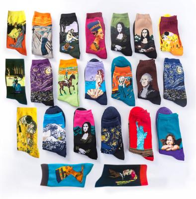 China New Viable Retro Women Art Van Gogh Mural World Famous Oil Painting Series Female Boots Funny Socks Fashion for sale