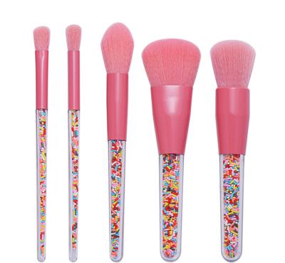 China Fan Brush New 5pcs Candy Pink Makeup Brushes Foundation Powder Blusher Brush Blending Women for sale