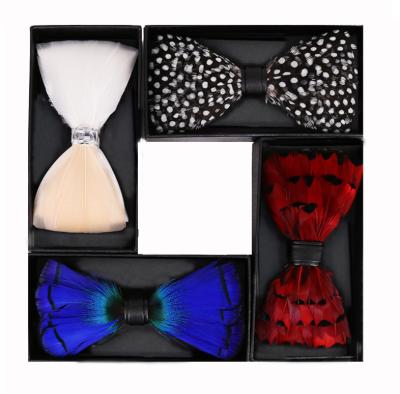 China Handmade Bowtie For Wedding Party With Dobby Novelty Men's Leather And Feather Bowtie Gift Box for sale