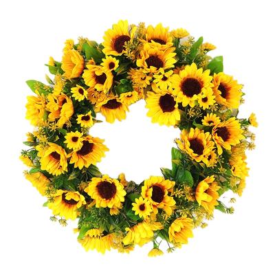 China YIWAN Plastic Factory Large Artificial Sunflower Wreath Farmhouse Front Entrance Decoration Handmade Garland Wreath for sale