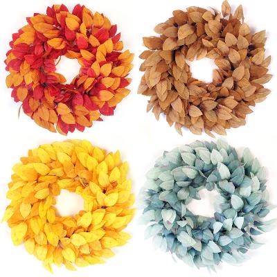 China Artificial YIWAN Leaves Plant Eucalyptus Beech Leaf Wreath Christmas Garland Indoor Wholesale Plastic Decoration for sale