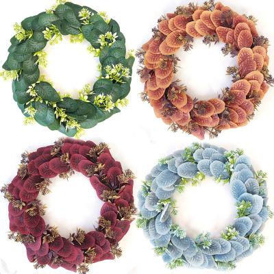 China YIWAN Factory Wholesale Plastic Eucalyptus Leaf Artificial Garland Christmas Decoration Indoor Wreath Leaves for sale