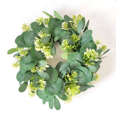 China Wholesale Plastic Christmas Home Decor Garland Apple Leaf Plant YIWAN Artificial Eucalyptus Globulus Leaves Wreath for sale