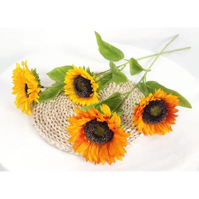 China YIWAN YIWAN Wholesale Two Big Sunflowers Flocking Branches 2 Heads Flocked Big Sunflowers For Hotel Wedding Home Decoration for sale