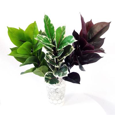 China Wholesale Fabric YIWAN 15 Rubber Leaves Plant Artificial Green Plant Artificial Leaves Bundle Green Plants For Indoor Home Decorative for sale