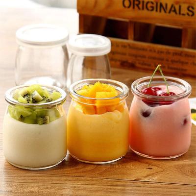 China Freshness Preservation 100ml 150ml 200ml Mouth Glass Jar Wide Clear Yogurt Pudding Glass Jar With Plastic Lid for sale