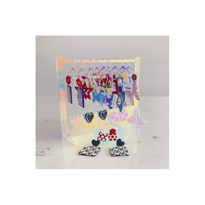 China Modern Custom Rainbow Color Acrylic Earring Display Stand With Coat Hanger For Jewelry Rack Hanger Display for sale