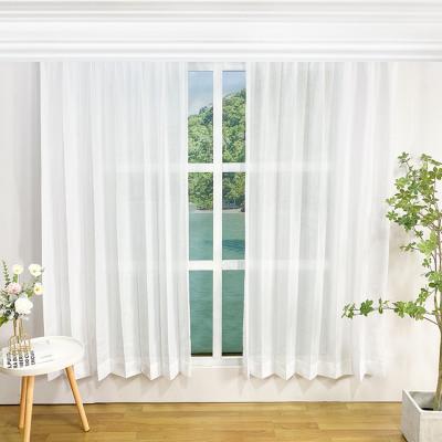 China Breathable Fancy White Living Room Window Anti-UV Polyester Knit Stripe Single Jacquard Sheer Curtain Fabric for sale