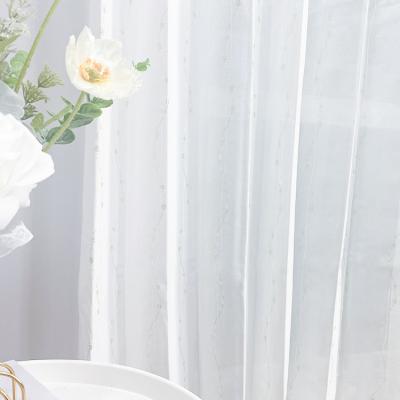 China Breathable White Polyester Jacquard Anti-UV Simple Voile Voile Print Tulle Knit Sheer Curtain Fabric for sale