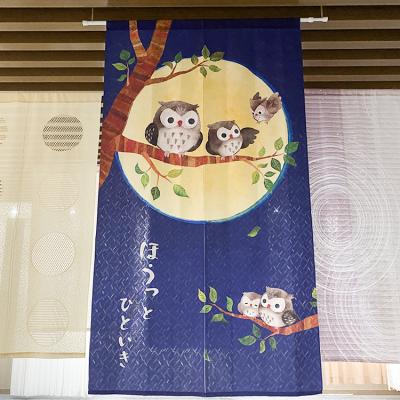 China Blackout Blackout Owl Printing Kitchen Navy Cartoon Thermal Curtains In Polyester Modern Japanese Light Blue Door for sale