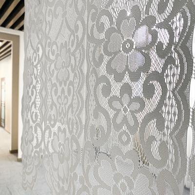 China Modern Home Light Jacquard Kitchen Flower Mesh Net Beige Chain Knit Polyester Macrame Door Curtain for sale