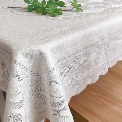 China Cheap Elegant Mesh Plain Print 100 Polyester Waterproof Polyester Factory Factory Tablecloths White Rectangle for sale