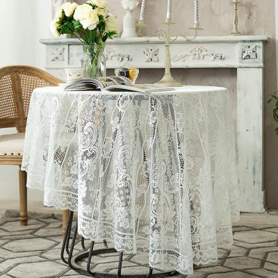 China Polyester Floral Lace Cover Breathable Dinner Jacquard Single Tablecloth White Wedding Round Table Cloth for sale