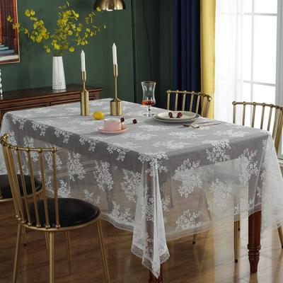 China Breathable simple white floral elegant wedding t lace rectangle jacquard fabric cheap tablecloth for sale