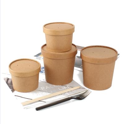 China 8OZ Disposable Kraft Paper Soup Cups With Lids For Hot Food for sale