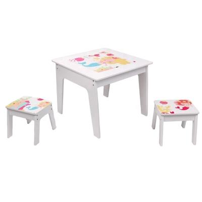 China Modern Caramel Water Color Wooden Kids and Friends Study Table and Chair Set in Mermaid Design for sale