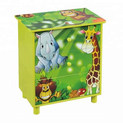 China PANEL Caramel & Friends Kids Bedside Wood Cabinet with 3 Drawer Lamp Table in Jungle Design for sale