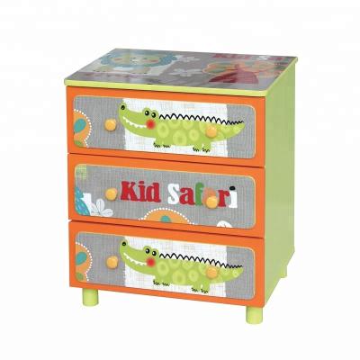 China Wooden Kids Safari Cabinet Bedside MDF Board Table With Three Drawers for sale