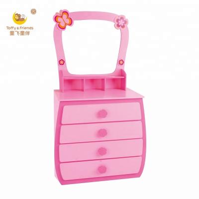 China MDF Wooden Board Kids Vanity Dresser Dresser Dresser Table With Pink Drawers For Girls for sale