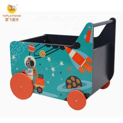 China Caramel and Friends Children's Wooden Toy Storage Box in Trolley Shape with Wheels for sale