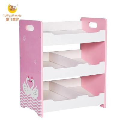 China Sustainable Wooden Toffee and Friends Kids Toy Book Storage Shelf in Swan Design for sale