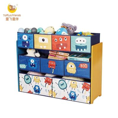 China PANEL Toffee and Friends BSCI Kids Wooden Storage Organizer with Fabric Bins in Monster Design for sale