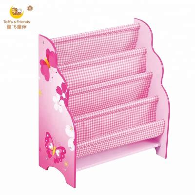 China MDF Wooden Board Kids Book Shelves Magazine Rack With Fabric for sale