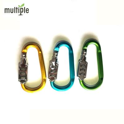 China Password Number Carabiner Aluminum D-Ring Chain Lock With Password Zinc Alloy Lock 6mm 2inch for sale