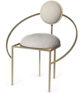 China Luxury Dining Chair Color Fabric Optional Furniture (Height) Adjustable Elegant Brushed Brass And Cream Boucle Wool Fabric for sale