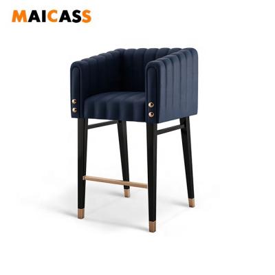 China Brass Feet Modern Stylish Brushed Genuine Leather Bar Stool for sale