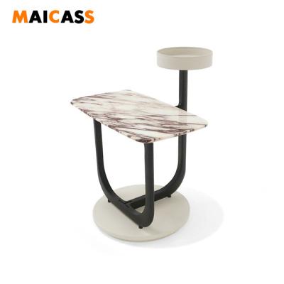 China Waterproof Modern Aluminum Metal Outdoor White Marble Side Table for sale