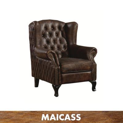 China Leisure Chair Antique English Brown Leather Chestfield Wing Chair for sale