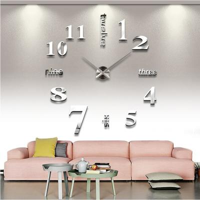 China Large Fashion 3D DIY Style Antique Acrylic Mirror Sticker Hanging Silent Quartz Wall Clock For Home Decor for sale