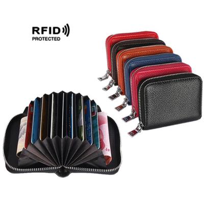 China High Quality Women Red RFID Blocking Anti-theft Genuine Leather Card Holder Wallet for sale