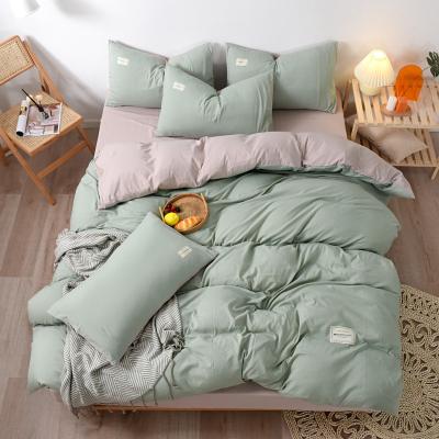 China Factory Green Gray Splicing Double Color 4Pcs Custom Purple Wash Comforter 100% Cotton Bedding Set Nondisposable for sale