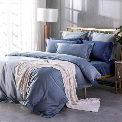 China Nondisposable Luxury Solid Color Cotton 100S Polyester Fabrics Comforter Cover For Nude 4Pcs Bedding Sets for sale