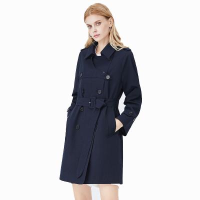 China Wholesale Elegant Autumn Winter Women Long Sleeve Shawl Collar Breathable Ditch With Belt Cross Ditch Coat Along for sale