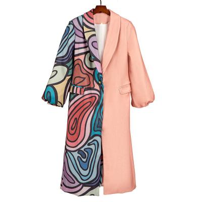 China Wholesale Breathable Stylish Print Lapel Reversible Woolen Coat With Belt Long Sleeve Overcoat Women Slim Windproof Trench Coat for sale