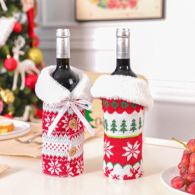 China New Nordic Wool Yarn Home Decor Knit Elk Snowflake Wine Bottle Set For Christmas for sale