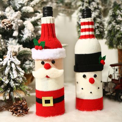 China Creative cute knitted woolen yarn old man snowman champagne bar and wine set Christmas decorations restaurant atmosphere decorations for sale