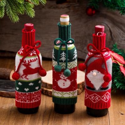 China Yarn Yarn Bow Elk Elk Snowman Knit Decorative Gift Set Christmas Wine Bottle Set for sale